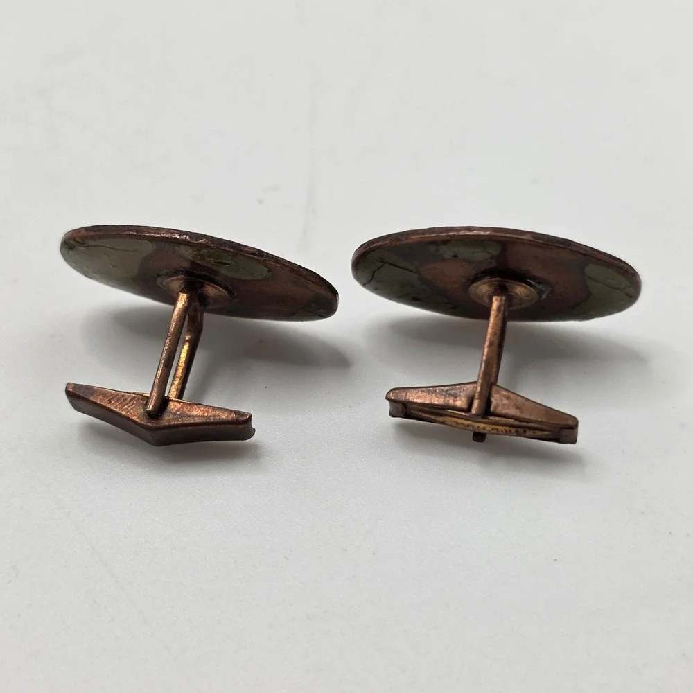 Vintage Copper Red Enamel Oval Cufflinks Mens MCM Mid Century Modern Retro